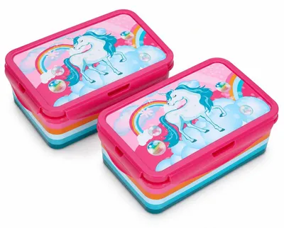 Produktbild von 2er Set Einhorn Brotdose Lunchbox 3 Fächer BPA-frei für Kinder