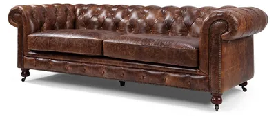 Zdjęcie produktu dla Trzysobowa sofa w stylu antycznym, skórzana, kanapa, fotel
