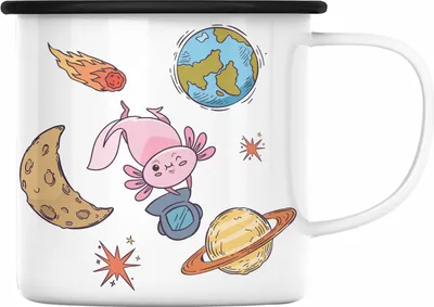 Produktbild von Trendation - Axolotl Emaille Tasse Grafik Lustig Geschenkidee Schwanzlurch Tiere Geschenk Galaxie (Schwarz)