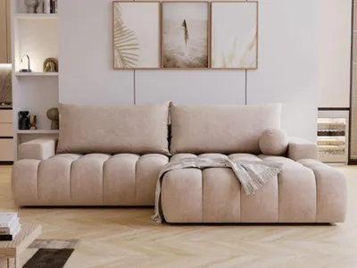 Produktbild von GrainGold Ecksofa L-Form Rechts Havi - Ecksofa mit Schlaffunktion, Bettkasten - Moderne Ecksofa, Wohnzimmer Sofa - Eckcouch Beige (Chill me 06)