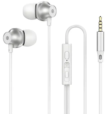 Zdjęcie produktu dla Słuchawki douszne z mikrofonem i regulacją głośności, kabel z wtykiem 3,5 mm - białe