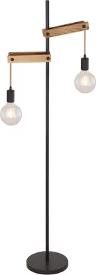 Produktbild von Globo Lighting Stehleuchte Metall schwarz matt, Holz naturfarben, Fußtrittschalter im Kabel, ohne Schirme, LxBxH: 430x250x1500mm, Kabellänge 1800mm, exkl. 2x E27 60W 230V