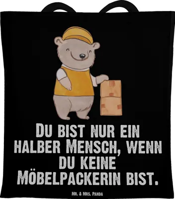 Produktbild von Mr. & Mrs. Panda Tote Bag Möbelpackerin Herz - Schwarz - Geschenk, Lustig, Tasche, Stoffbeutel, Spruch, Umzugsfirma, Schultasche, Witzig, Umzugsservice, Shopping
