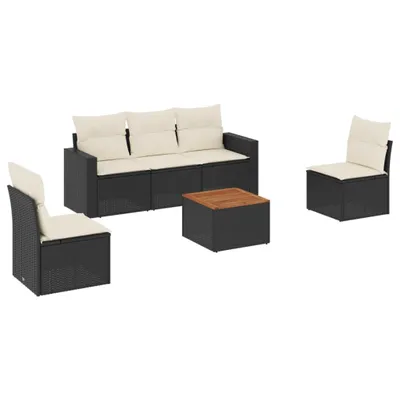 Produktbild von 6-tlg. Garten-Sofagarnitur mit Kissen Schwarz Poly Rattan