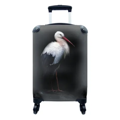 Produktbild von MuchoWow® Koffer Handgepäck Trolley Rollkoffer Kleine Reisekoffer mit 4 Rollen - Porträtstorch auf schwarzem Hintergrund - Cabin Size < 55x40x23 cm & 55x40x20 cm - Fotokoffer - Kabinenkoffer - Boardgepäck - Reise-Box - Reisekoffer - Reisegepäck - Koffer mit Bild - Trolley für Kinder