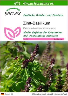 Produktbild von SAFLAX - Zimt-Basilikum - Ocimum basilicum cinnamon - 200 Samen - Mit keimfreiem Anzuchtsubstrat
