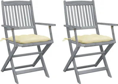 Produktbild von Klappbare Gartenstühle 2 Stk. mit Kissen Massivholz Akazie , Gartenstühle Design 2024