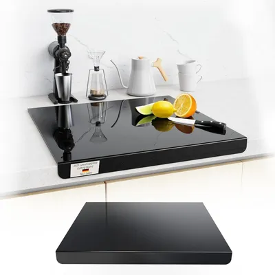 Produktbild von Schneidebrett aus Acryl, Glasschneidebrett, transparentes Küchenbrett, Küchenschneidebrett mit Arbeitsplattenschutz und erhöhtem Rand, rutschfestes Schneidebrett für die Küchenarbeitsplatte (schwarz, 40x30cm)