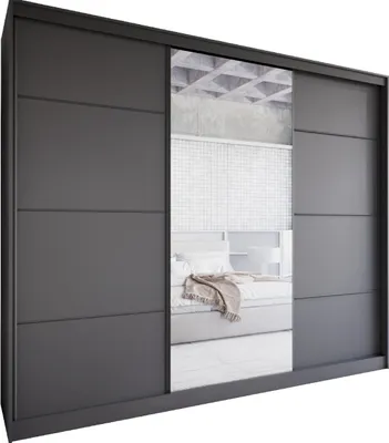 Produktbild von Schiebeschrank mit Spiegel und Schubladen NOBI D 250 schwarz Schlafzimmerschrank Garderobenschrank