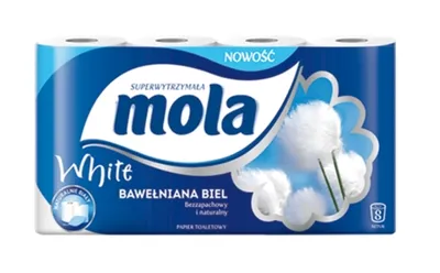 A package of Mola toilet paper rolls.