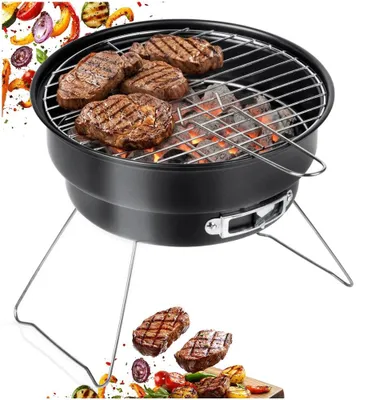 Produktbild von Kompakter, zusammenklappbarer Holzkohlegrill, 28 cm, tragbar für Garten, Camping und Picknick