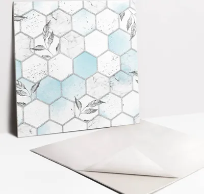 Obrázok produktu pre Samolepiace vinyleové dlaždice - Nálepky na Stenu - Podlahu - Sada 9 Kusov - 30x30 cm - Šestiúhelníky a listy