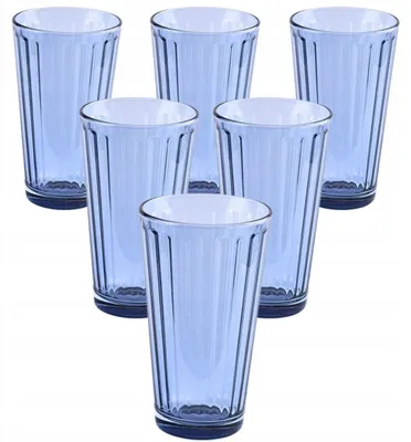 Zdjęcie produktu dla 6X Wysoka Szklanka Ryflowana Niebieska 400Ml Zestaw Szklanek Do Napoi