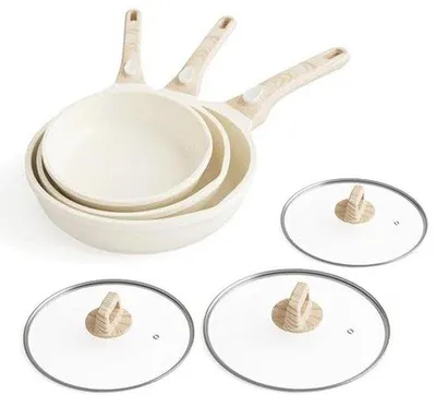 Produktbild von Famanu Induktions-Antihaftpfannen Set mit abnehmbaren Griff und Deckeln - 5 Stück Beige