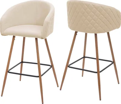 Obrázok produktu pre sada 2 barových stoličiek HWC-D72, barová stolička kuchynská stolička s operadlom, kovový vzhľad dreva ~ látka/textil, krémovo-béžová