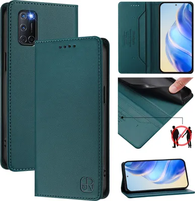Image de Etui en cuir pour Oppo A52/A72/A92 4G, étui à rabat avec fentes pour cartes, portefeuille et support Vert foncé