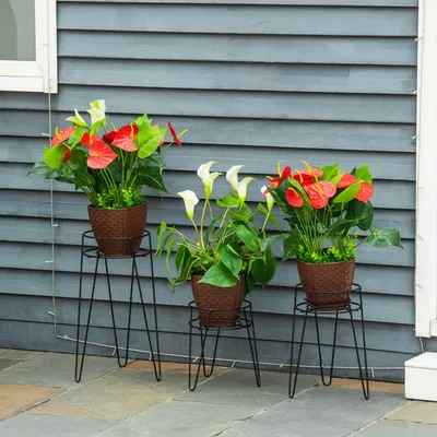 Produktbild von Pflanzenständer 3er-Set, Blumenständer Metall, Blumenhocker Drahtgestell, Schwarz | 23,5 / 30 / 42 cm | 3 Höhen | Innen & Außen