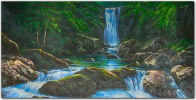 Produktbild von Coloray Bild aus Acryl 120 cm x 60 cm - Küche Wanddekoration Dekoration Wohnzimmer Gehärtetes Acryl Acrylblock mit Bild - Wasserfall Felsen Baum