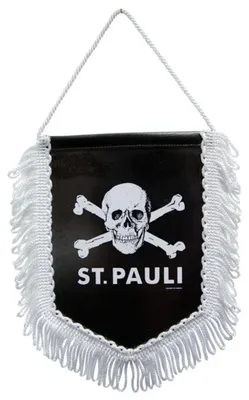 Produktbild von FC St. Pauli Wimpel Totenkopf Schwarz, Original Fanartikel, Schwarzer Mini-Wimpel mit Totenkopf und Fransen, Folierte Pappe