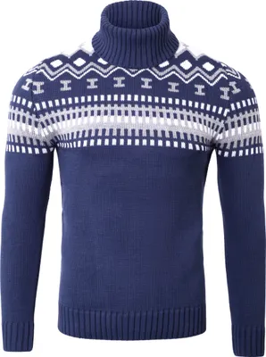 Produktbild von Reslad Rollkragenpullover Herren Grobstrick Norweger Pullover Winter RS-3014 Blau XL
