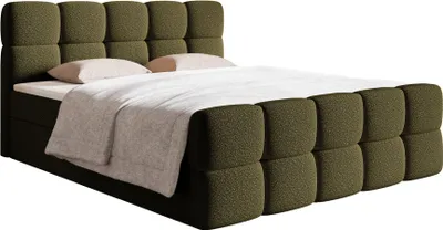 Produktbild von Selsey Cloudy - Boxbett 180x200 mit Bettkästen, Matratze, Topper, Bouclé-Bezug, olivgrün
