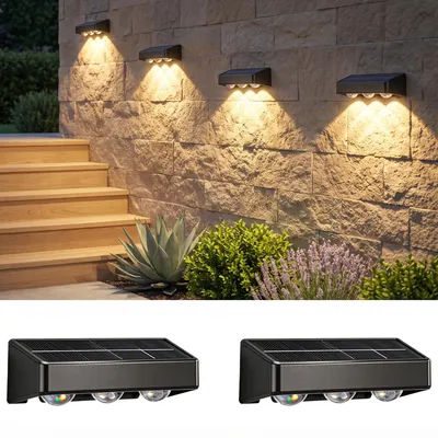 Produktbild von 2 Stück LED Solarlampe für Außen, 3 LEDs Solarleuchte Außen Wandlampe, Warmweiß, Kaltweiß, RGB, LED Solar leuchte für Veranda, Garten, Terrasse, Zaun