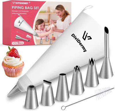 Produktbild von Spritzbeutel 9-teiliges Spritzbeutel-Set, Profi-Spritzbeutel, wiederverwendbarer Spritzbeutel mit Adaptern und Pinseln, geeignet für Cupcakes, Kekszub