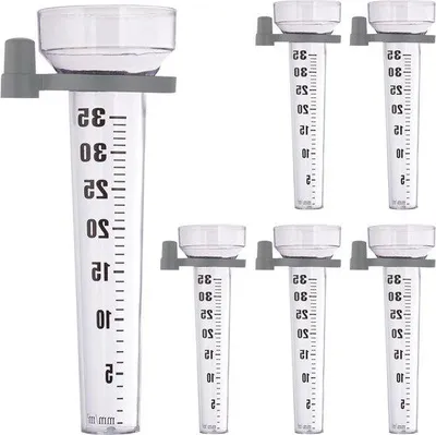 Produktbild von Famanu Regenmesser Set von 6 - Neerslagmesser mit Halter - bis 35 mm/m² - Kunststoff - transparent/grau