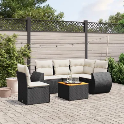 Image de vidaXL Ensemble de salon de jardin 6 pièces avec coussins noir poly rotin