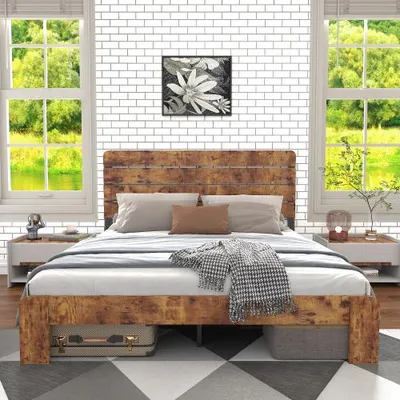 Obrázek produktu pro Manželská postel AIORBER 160x200 cm s vysokým čelem, stabilní, spousta úložného prostoru, tichá, snadná montáž, hnědá barva