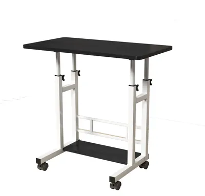 Zdjęcie produktu dla Regulowany stolik pod laptop – mobilny biurko na kółkach – do użytku siedzącego lub stojącego – z miejscem do przechowywania – metalowa konstrukcja – kolor czarny