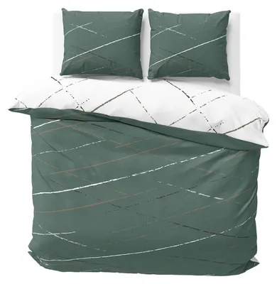 Produktbild von Bettwäsche 240x220 cm Baumwolle Grün Weiß Streifen Bettbezug PolyBaumwolle Wendebettwäsche mit Reißverschluss