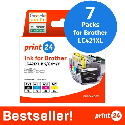 Productafbeelding van NIEUW: print24 Inktcartridges voor Brother LC421XL, multipack (BK/C/M/Y), 7 stuks