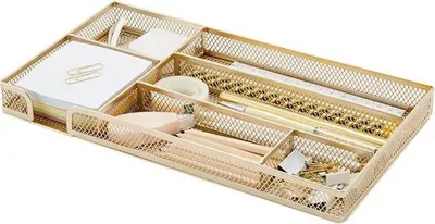 Zdjęcie produktu dla Organizacja do szuflady do biura – metalowa skrzynka z przegródkami do przechowywania długopisów, akcesoriów biurowych, artykułów do łazienki, kuchni, kosmetyków i materiałów biurowych