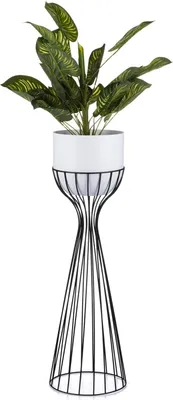 Produktbild von HowHomely Modern Pflanzenständer mit Topf, Blumenhocker aus Metall Schwarz 68 cm Höhe - Blumenständer für das Haus