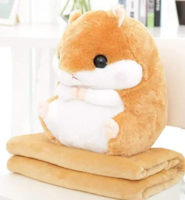 Produktbild von 2-in-1-Set: Wunderschönes und niedliches Hamster-Plüschkissen mit passender Fleecedecke – ein super lustiges und süßes Geschenk für Kinder und Freunde