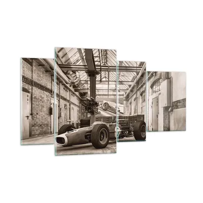 Produktbild von Bilder auf glas - 4 Teile - Formel 1 Rennen Retro - 120x70cm - Glasbilder - Wandbilder - Bilder - zum Aufhängen bereit - Wanddekoration aus Glas - Glas Bilder - Wandbild auf Glas - GDL120x70-4918