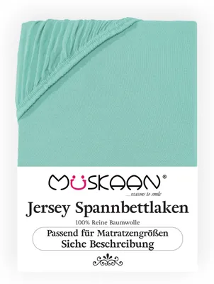 Produktbild von Müskaan Jersey Spannbettlaken 90x200cm - 100x200cm mint bis 22cm Matratzenhöhe Gummizug Bettlaken 100% Baumwolle