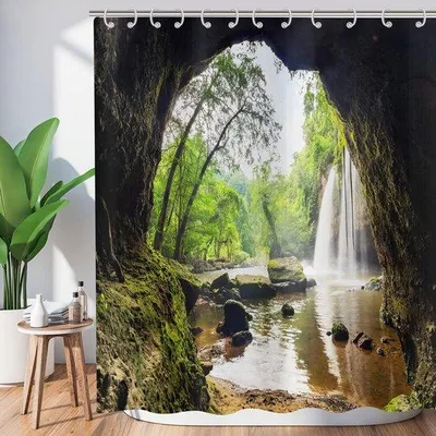 Imagen del producto de Ibenzoa® Cortina de ducha impermeable – Motivo: selva tropical, 180 x 200 cm, poliéster