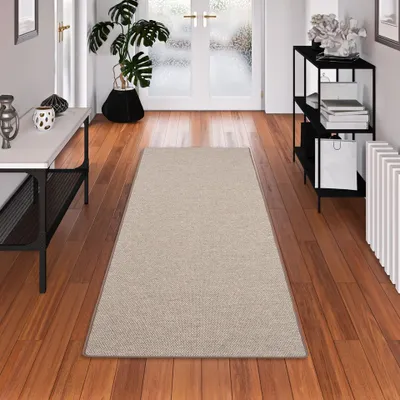 Produktbild von Läufer Natur Teppich Wolle Bentzon Flachgewebe Braun, Größe:80x160 cm