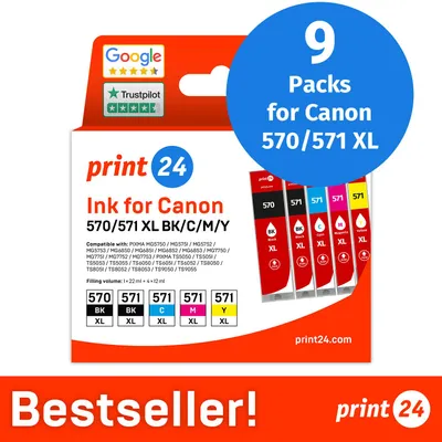 Productafbeelding van NIEUW: print24 Inktcartridges voor Canon 570/571 XL, multipack (BK/BK/C/M/Y), 9 stuks