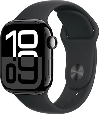 Produktbild von Watch Series 10 GPS, 46 mm Aluminiumgehäuse Diamantschwarz, Sportarmband Schwarz - M/L