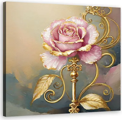 Immagine prodotto di Quadro su tela Rosa in fiore Oro Glamour 30x30 Feeby Rosa quadro da parete pronto per essere appeso