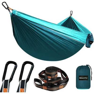 Produktbild von Hängematte Ultraleicht Reise Camping 300kg Tragkraft 275x140cm Dunkelblau/Blau Fallschirm Nylon