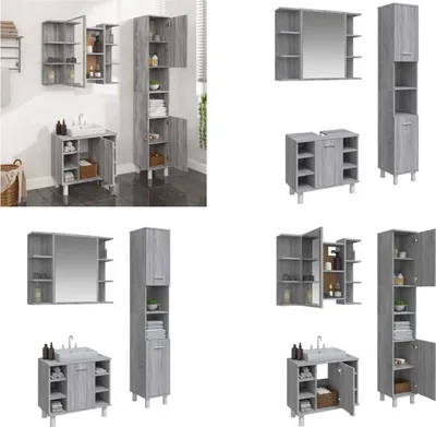 Produktbild von vidaXL 3 tlg. Badmöbel Set Grau Sonoma Holzwerkstoff - Badezimmerschrank - Badezimmerschränke - Badezimmermöbel - Badmöbel