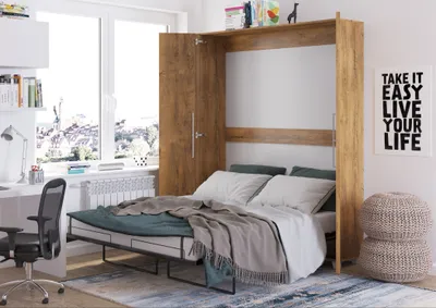 Produktbild von Wandbett Schrankbett TEDDY 160x200 Burgunder Eiche Vertikal Wandklappbett, Schrankklappbett, Schrank mit integriertem Klappbett, Funktionsbett inkl. Lattenrost