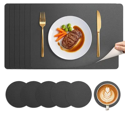 6er-Set Platzsets aus Kunstleder, doppelseitig, grau/beige