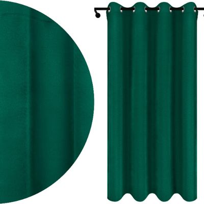 Voppi Zasłona zielona welurowa na przelotkach 140 x 160 cm krótka zasłona okienna z grubego weluru 220 g/m2