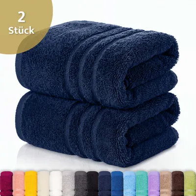 Produktbild von Lavea® 2er Set Duschtuch 70x140 cm, 100% Baumwolle – Weiches Frottee Duschtuch, Badetücher Set für Badezimmer, Frottierserie Elena - Navy