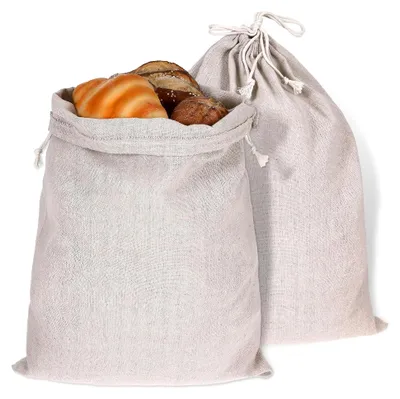 Produktbild von 2 Stück Große Leinen-Brotbeutel für Selbstgebackenes Brot, Wiederverwendbare Baumwollzugbeutel für die Lebensmittelaufbewahrung, 30 x 40 cm Brotaufbewahrungsbeutel für Sauerteig und Baguette
